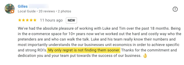 Five star Google review from a 3LC director: my only regret is not finding them sooner